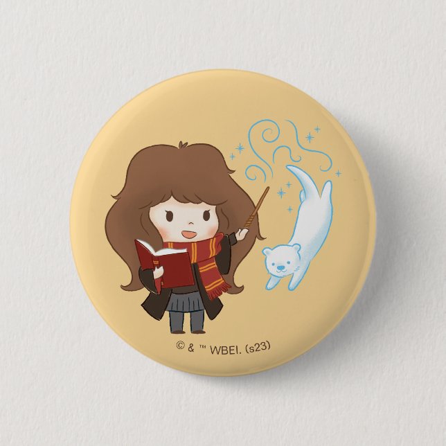 Macaron Rond 5 Cm Chibi Hermione Granger Patronus (Devant)