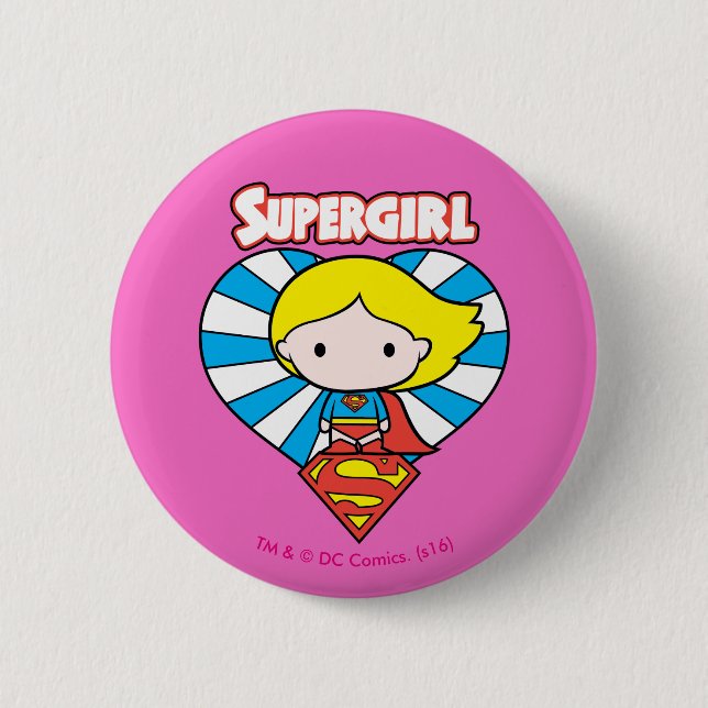 Macaron Rond 5 Cm Chibi Supergirl Starburst Coeur et logo (Devant)