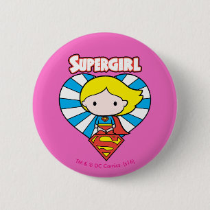 Macaron Rond 5 Cm Chibi Supergirl Starburst Coeur et logo