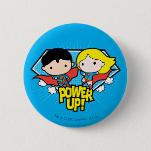 Macaron Rond 5 Cm Chibi Superman & Chibi Supergirl Power Up!