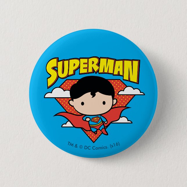 Macaron Rond 5 Cm Chibi Superman Polka Dot Shield et Nom (Devant)