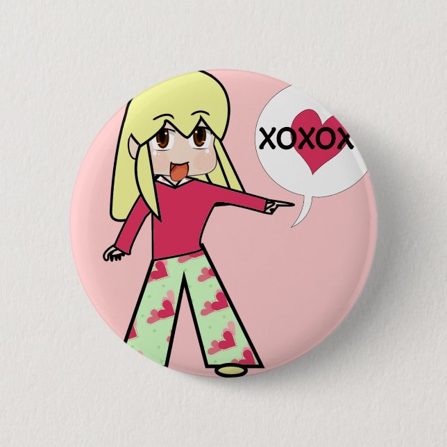 Macaron Rond 5 Cm Chibi Valentine Hearts (Devant)