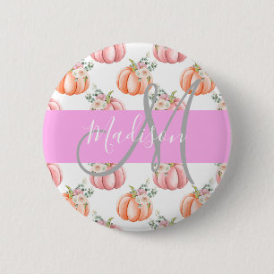 Macaron Rond 5 Cm Chic Fleur Blanche Rose Pêche Citrouille Monogramm
