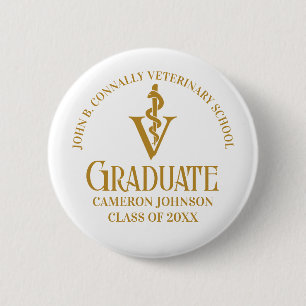 Macaron Rond 5 Cm Chic Gold Vétérinaire École Diplômée Personnalisée
