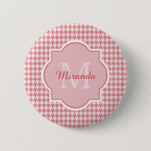 Macaron Rond 5 Cm Chic Monogram rose Houndstooth et nom
