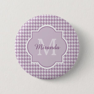 Macaron Rond 5 Cm Chic Monogramme Lumière Purple Houndstooth Avec No
