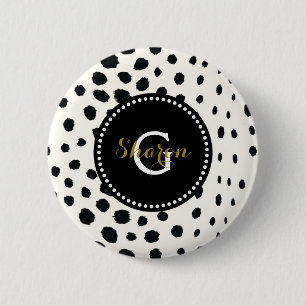 Macaron Rond 5 Cm Chic noir blanc cheetah imprimer motif monogramme