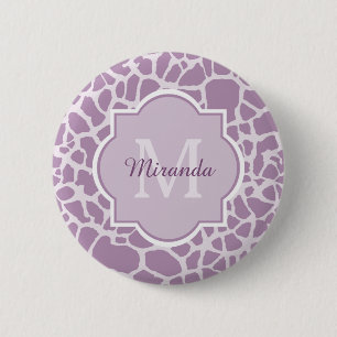 Macaron Rond 5 Cm Chic Purple Giraffe Imprimer avec Monogramme et no