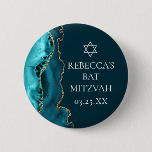 Macaron Rond 5 Cm Chic Turquoise Gold Agate Bat mitzvah Party