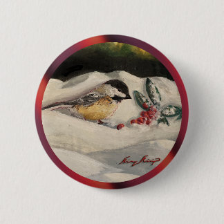 Macaron Rond 5 Cm Chick-a-Dee with Mistletoe 