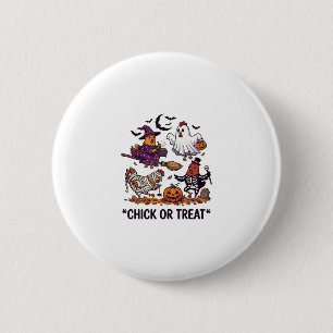Macaron Rond 5 Cm Chick Or Treat Haloween Poulets Sorcière Fantôme C