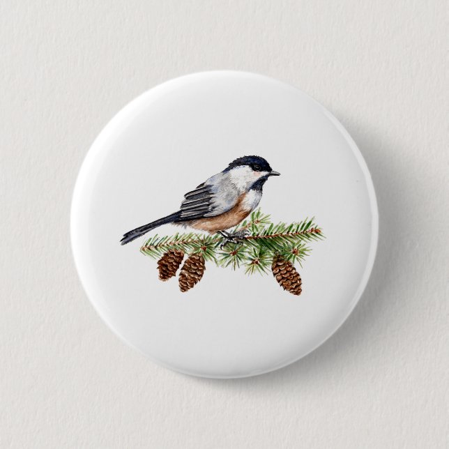 Macaron Rond 5 Cm Chickadee d'hiver (Devant)