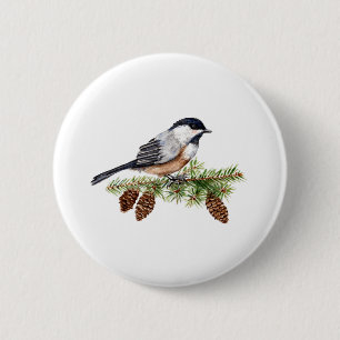 Macaron Rond 5 Cm Chickadee d'hiver