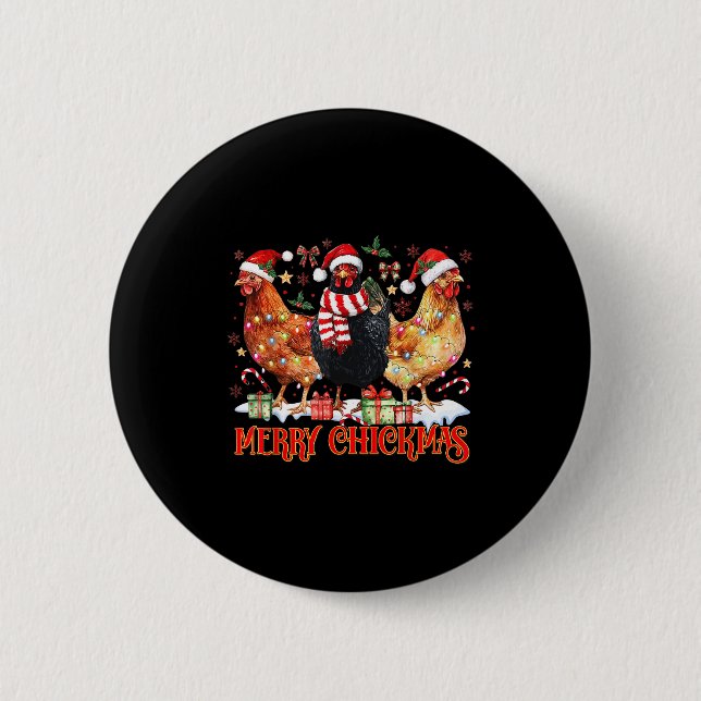Macaron Rond 5 Cm Chicken Christmas Merry Chickmas Santa Claus Hat F (Devant)