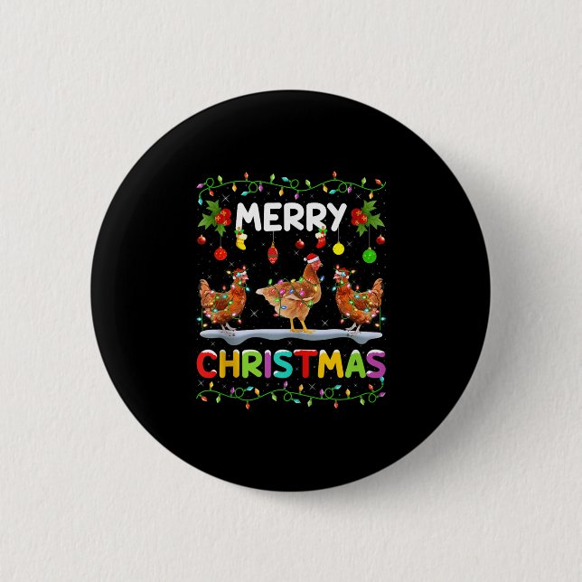 Macaron Rond 5 Cm Chicken Merry Christmas Lights Santa Hat Funny Chi (Devant)