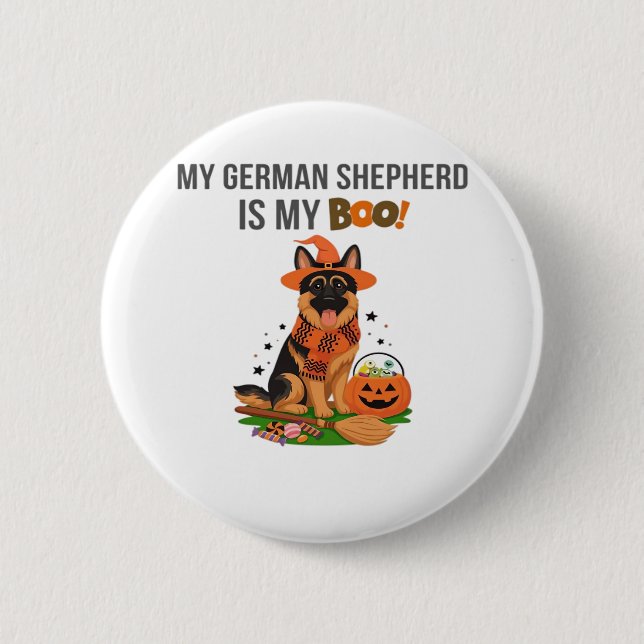 Macaron Rond 5 Cm Chien à pointer germanique - Halloween Moon Si (Devant)