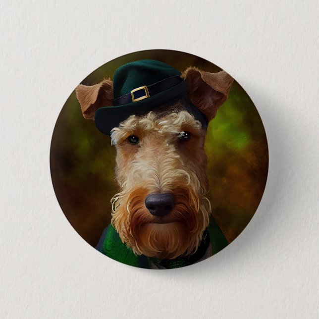 Macaron Rond 5 Cm chien airedale à la St. Patrick's Day (Devant)