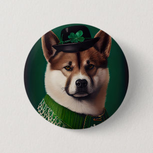 Macaron Rond 5 Cm chien akita en robe de la Saint-Patrick