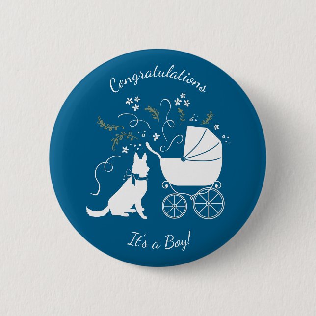 Macaron Rond 5 Cm Chien allemand Baby shower bleu garçon (Devant)