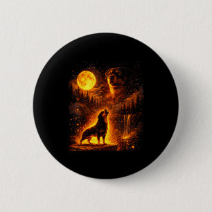 Macaron Rond 5 Cm Chien au clair de lune vintage drôle rottweiler hu