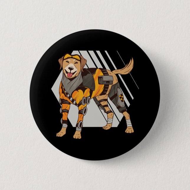 Macaron Rond 5 Cm Chien avec armure, Robot Chien, Cyborg Chien (Devant)