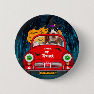 Macaron Rond 5 Cm Chien Basset Hound Conduisant une Voiture Effrayan