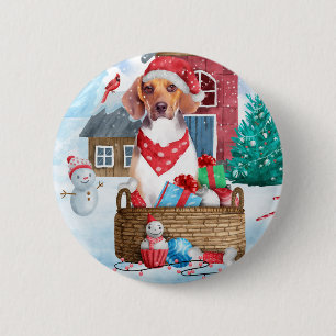 Macaron Rond 5 Cm Chien beagle dans la neige Maison de Chien de Noël