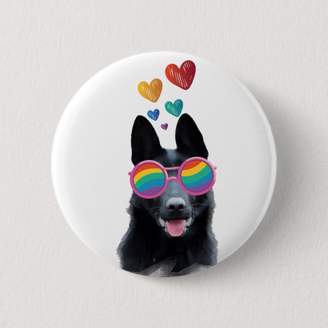 Macaron Rond 5 Cm Chien berger allemand avec coeur Saint-Valentin (Devant)