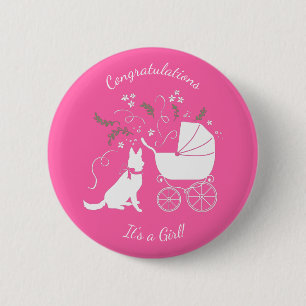 Macaron Rond 5 Cm Chien berger allemand Baby shower fille rose