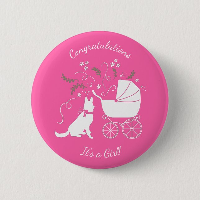 Macaron Rond 5 Cm Chien berger allemand Baby shower fille rose (Devant)