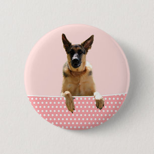 Macaron Rond 5 Cm Chien berger allemand Pois roses