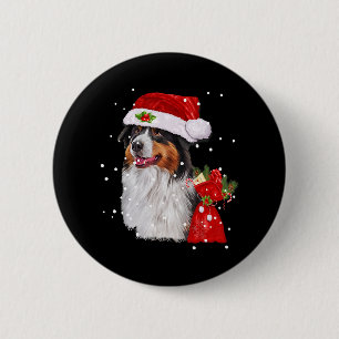 Macaron Rond 5 Cm Chien Berger Australien Chapeau de Père Noël Noël