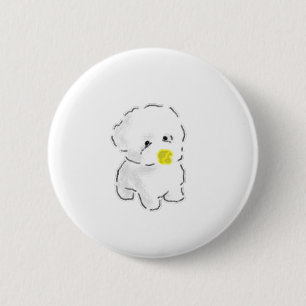 Macaron Rond 5 Cm Chien Bichon Frise Mignon portant un Muzzle de bec