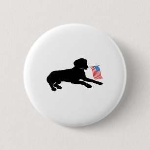 Macaron Rond 5 Cm Chien Black Lab tenant le drapeau patriotique Usa