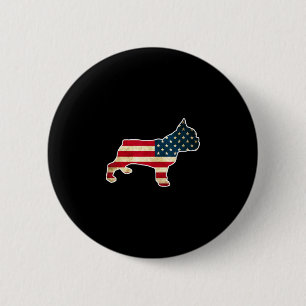 Macaron Rond 5 Cm Chien Bouledogue Français 14 Juillet Drapeau Améri