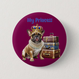 Macaron Rond 5 Cm Chien bouledogue français Princess French Bulldog