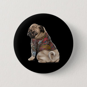 Macaron Rond 5 Cm Chien carlin Avec Dragon Japonais Traditionnel Tat