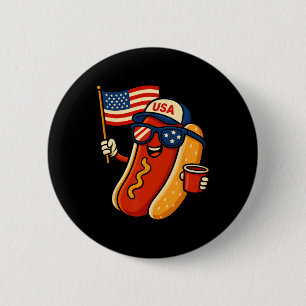 Macaron Rond 5 Cm Chien Chaud 4 Juillet Drôle Patriotique Drapeau Us