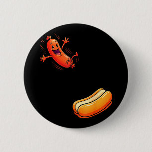 Macaron Rond 5 Cm Chien chaud drôle sautant dans la saucisse de bun 