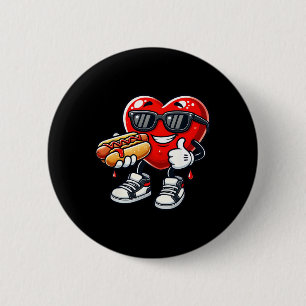 Macaron Rond 5 Cm Chien chaud mangeant un coeur drôle Kawaii pour la