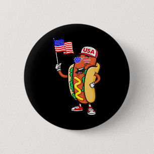 Macaron Rond 5 Cm Chien Chaud Patriotique Drapeau Américain Usa Drôl