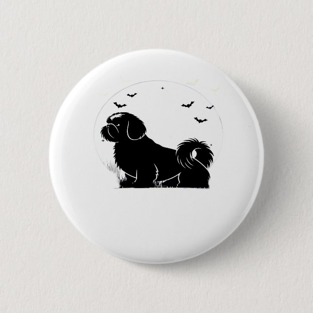 Macaron Rond 5 Cm Chien Chih Tzu - Silhouette de lune d'Halloween Cl (Devant)