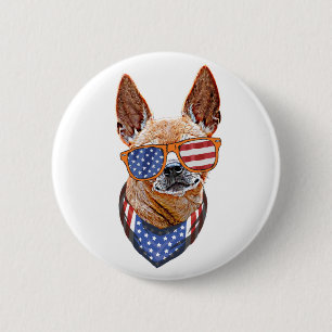 Macaron Rond 5 Cm Chien Chihuahua USA Indépendance Américaine 4 juil