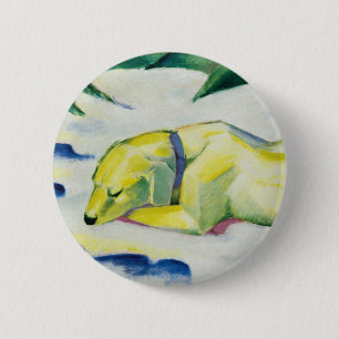 Macaron Rond 5 Cm Chien couché dans la neige peinture par Franz Marc
