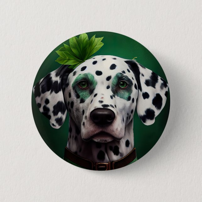Macaron Rond 5 Cm Chien dalmate en tenue de la Saint Patrick (Devant)