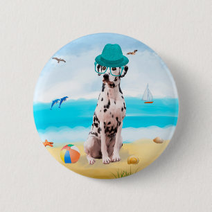 Macaron Rond 5 Cm Chien dalmate sur la plage