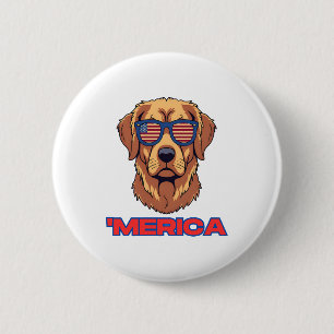 Macaron Rond 5 Cm Chien d'Amérique avec lunettes de soleil drapeau a