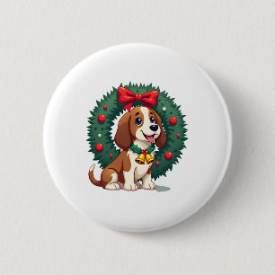 Macaron Rond 5 Cm Chien de Basset Hound Jingle Bells