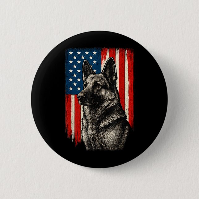 Macaron Rond 5 Cm Chien de berger allemand patriotique drapeau améri (Devant)