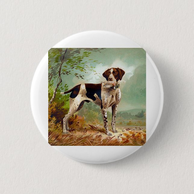 Macaron Rond 5 Cm Chien de chasse avec oiseau dans la bouche (Devant)